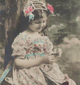 Carte Postale Ancienne 花占いをする女の子 Bleu Curacao France