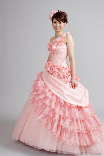 カラードレス サーモンピンク オリジナルウェディングドレス レンタル衣装 アトリエ ルーチェ
