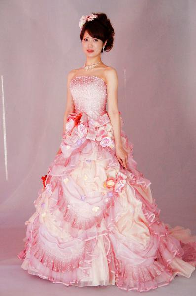 カラードレス ピンク オリジナルウェディングドレス レンタル衣装 アトリエ ルーチェ