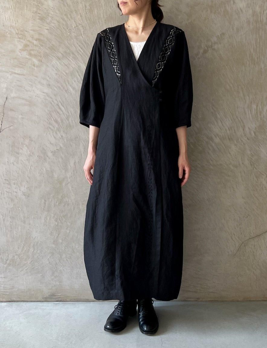 Marine Serre ★ロゴ刺繍黒ロングドレス No.05/棘:thom 刺繍のドレス (noir black) - rallye / margot