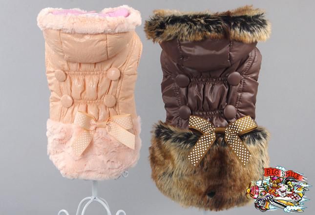 おちびふわふわ　わんちゃん　ベージュ 新作】ふんわりファーのエレガントコート XS/S/M - 犬服のビック