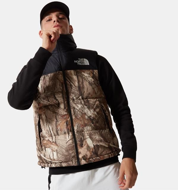 海外限定☆THE NORTH FACE MENS 1996 RETRO NUPTSE VEST KELP TAN FOREST FLOOR PRINT  LEAF CAMO DOWN GILET ノースフェイス レトロ ヌプシベスト ジレ 枯葉柄 メンズ ダウンベスト リーフカモ 迷彩 カモフラ )