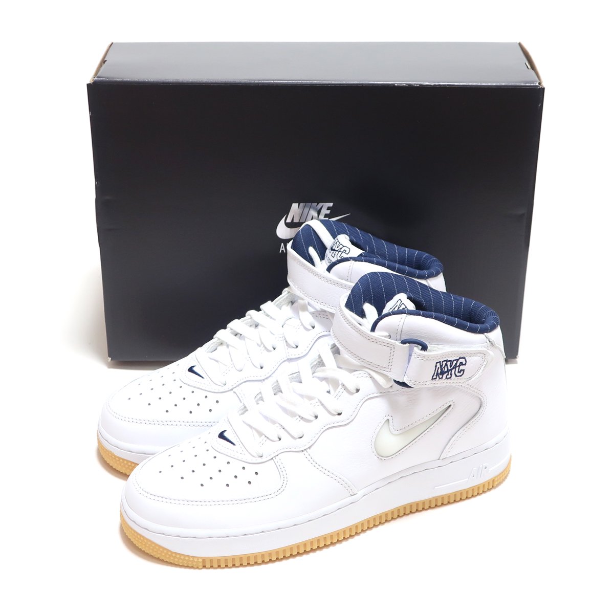 NIKE AIR FORCE 1 MID QS WHITE/WHITE-MIDNIGHT NAVY NYC NEW YORK 