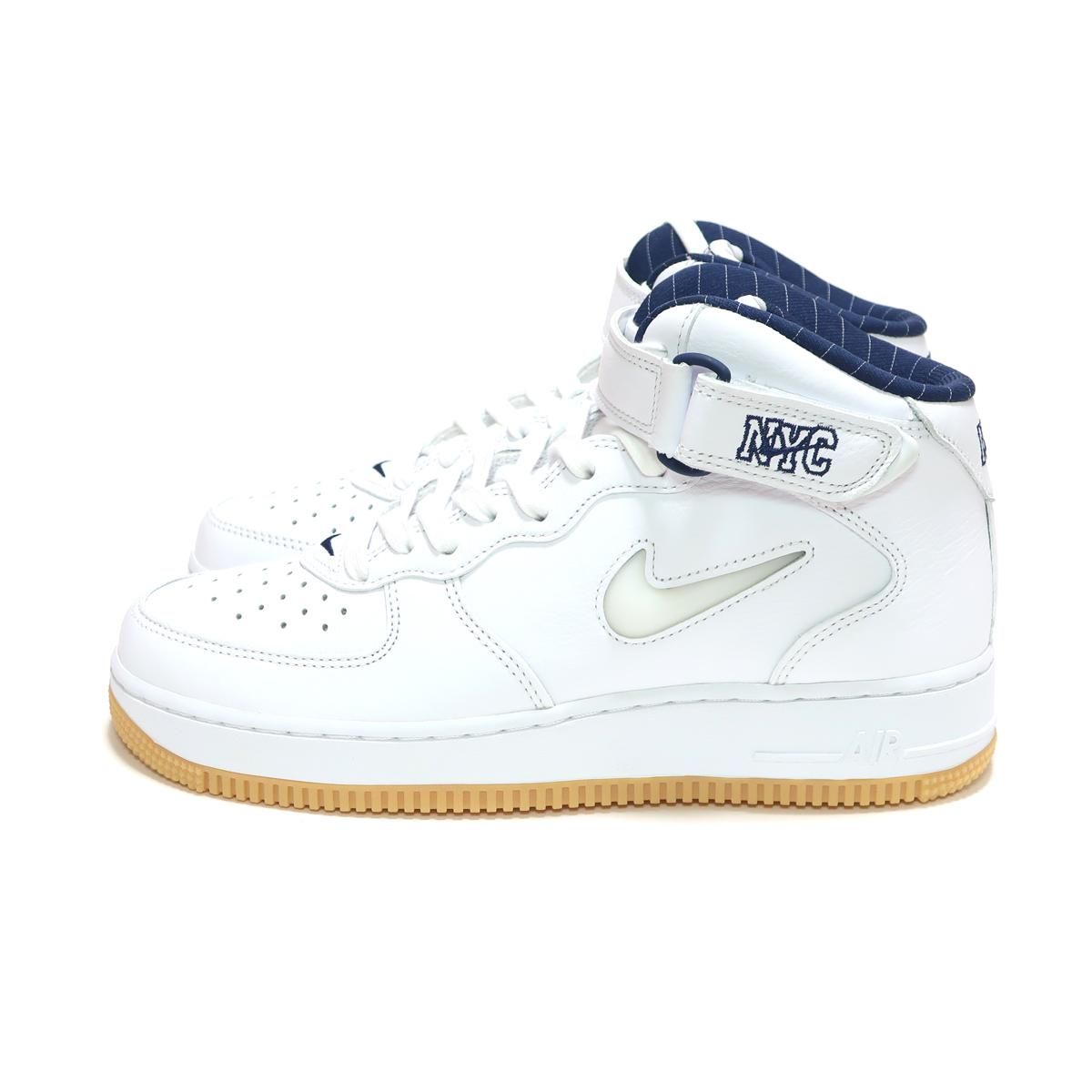 NIKE AIR FORCE 1 MID QS WHITE/WHITE-MIDNIGHT NAVY NYC NEW YORK ( ナイキ エアフォース  ワン ミッド ホワイト ネイビー ジュエルスウッシュ ニューヨーク )