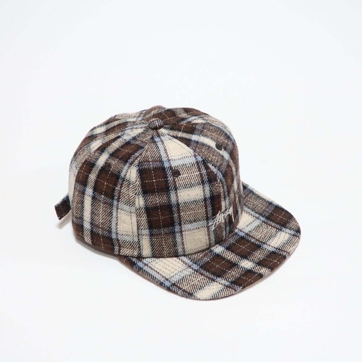 STUSSY FLANNEL PLAID STOCK STRAP BACK CAP BROWN 1311009