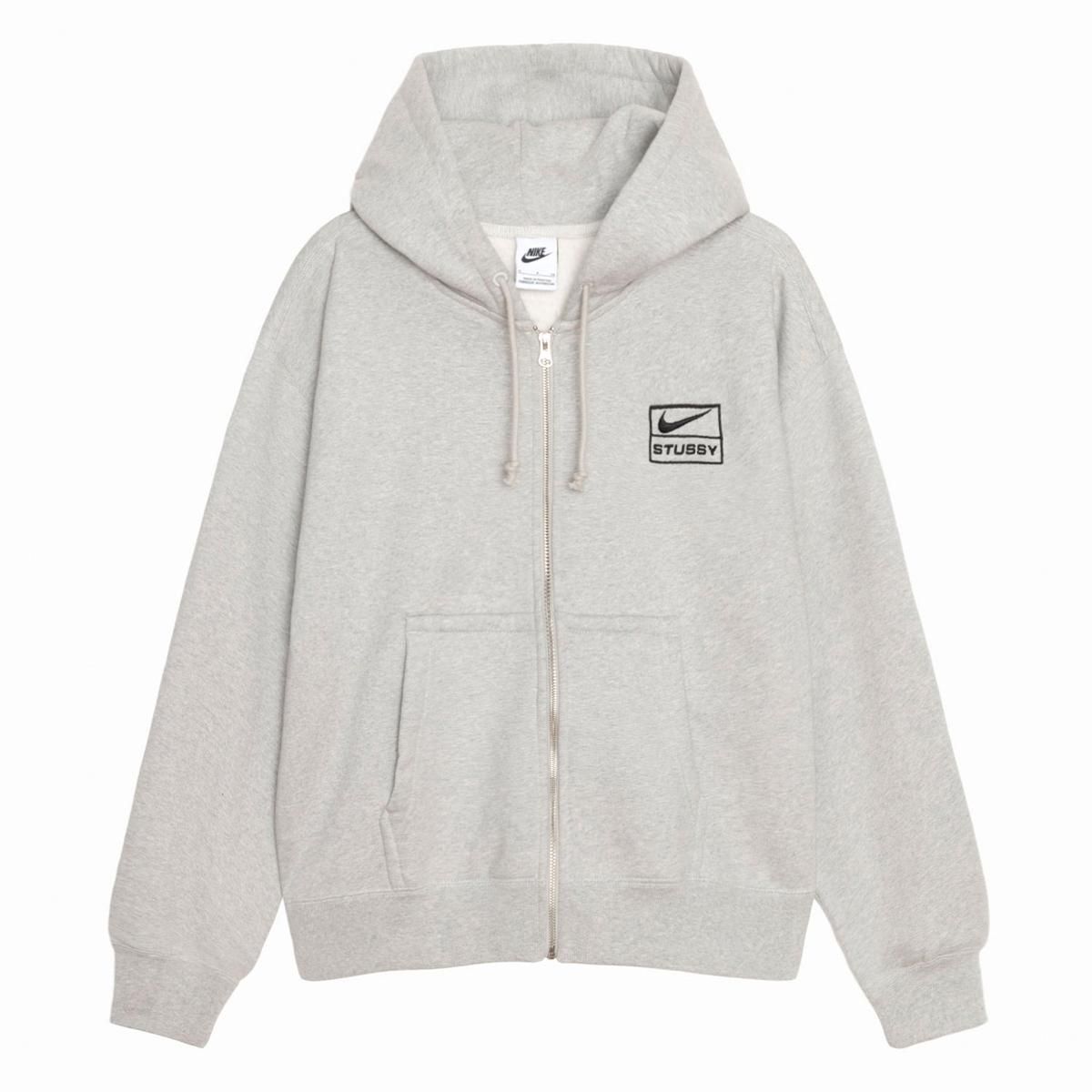 23FW STUSSY x NIKE STONE WASHED FLEECE ZIP HOODIE GREY HEATHER ...