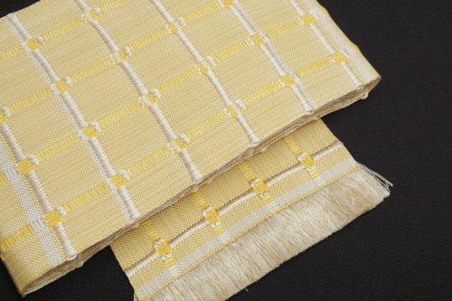 紙布 格子織 半幅帯（檸檬色）
