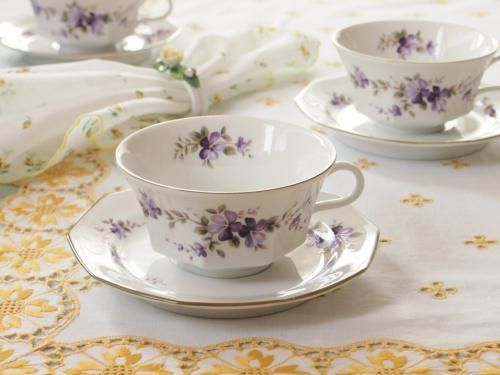 紫のお花オクトゴナルC&S（紅茶用） - アンティーク食器と雑貨の