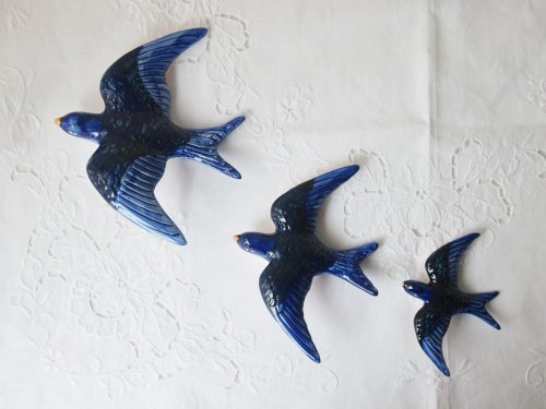 オランダMAASTRICHT鳥の壁飾り（明るい青・大） - アンティーク食器と