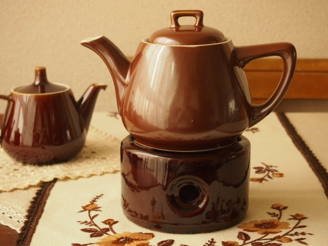 陶器ポットウォーマーチョコレートブラウン - アンティーク食器と雑貨