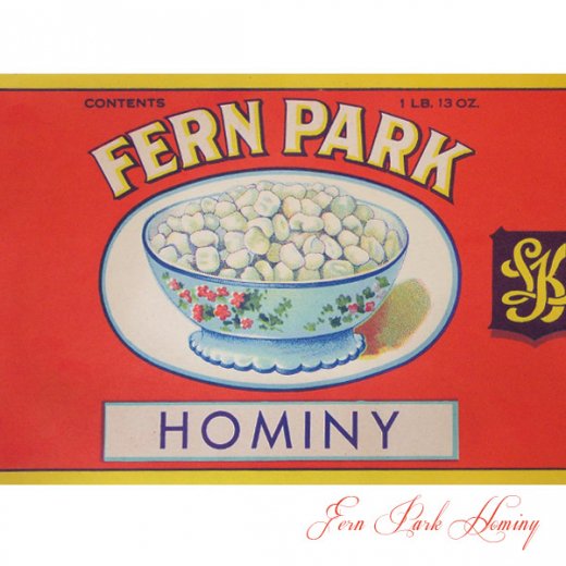 1920年代 USAヴィンテージ缶用ラベル【Fern Park Hominy】 - フランス