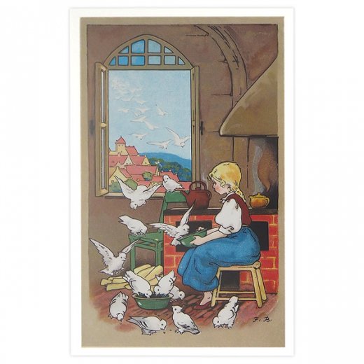 フランス ポストカード 小鳥と少女 ハト灰かぶり姫（amis mignons）- 海外 絵葉書 ・ 輸入雑貨 Zakka MiniMini