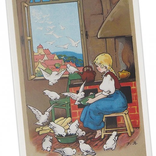 フランス ポストカード 小鳥と少女 ハト灰かぶり姫（amis mignons）- 海外 絵葉書 ・ 輸入雑貨 Zakka MiniMini