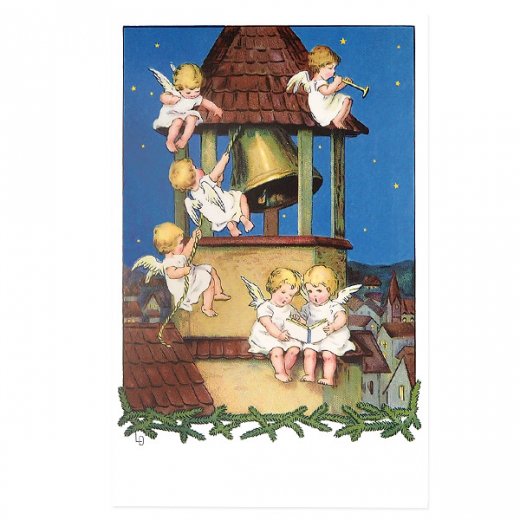 クリスマス ポストカード 教会の鐘と天使 - 海外 絵葉書 ・ 輸入雑貨 