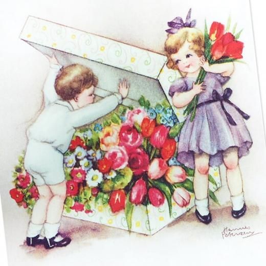 フランス ポストカード バラ チューリップ BOX 花束（Bonne fete D）