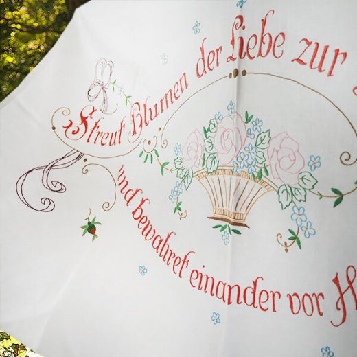 【送料無料】ドイツ 1920年代 アンティーク 花かご 手刺繍 motto バナー