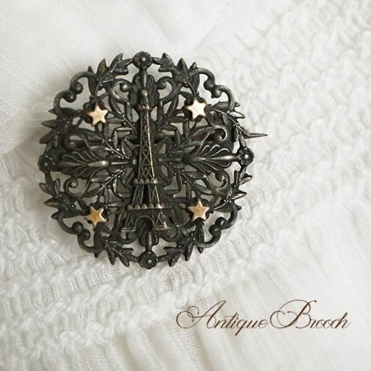 Vintage❗ブラック 彫刻 女性モチーフ ブローチ 女神 蚤の市 フランス アンティーク 蚤の市 エッフェル塔ブローチ