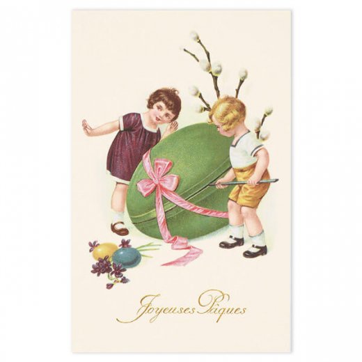 お取り置きフランスアンティークポストカード　かわいいドレスの少女たち　イースター海外ポストカード