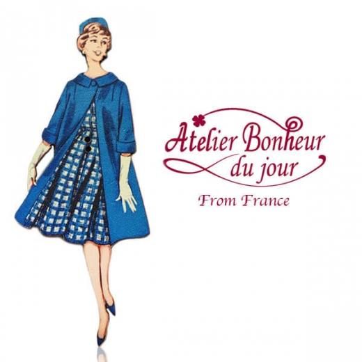 フランス輸入ボタン アトリエ ボヌール ドゥ ジュール ブルー チェックワンピース フランス輸入ボタン アトリエ ボヌール ドゥ ジュール ブルー チェックワンピース