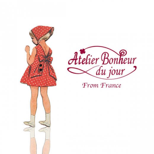 フランス輸入ボタン アトリエ ボヌール ドゥ ジュール 赤いドットワンピースの女の子