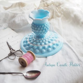 陶器 食器 USA アンティーク フェントン ミルクグラス  ブルー＆ホワイトマーブル ホブネイル キャンドルホルダー