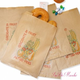 オランダ 雑貨 マルシェ袋 オランダ 海外市場の紙袋 Lサイズ （野菜とフルーツ）５枚セット