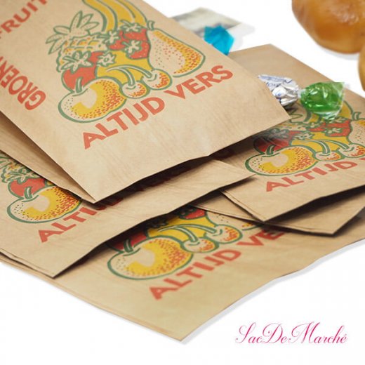 マルシェ袋 オランダ 海外市場の紙袋 Mサイズ （野菜とフルーツ）５枚 