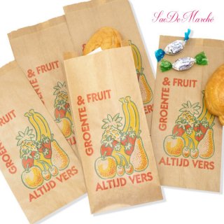 マルシェ袋 オランダ 海外市場の紙袋 Mサイズ （野菜とフルーツ）５枚 