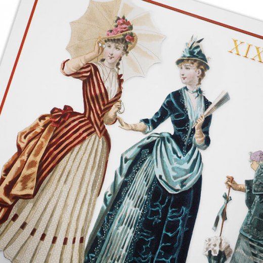 少女のアンティークポストカードお取り置フランスアンティークポストカード　ヴィクトリアなドレスに着飾ってお出かけ