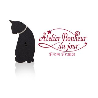 輸入 木製ボタン 動物 天使 くすり  フランス輸入ボタン アトリエ・ボヌール・ドゥ・ジュール【黒猫 Le Chat noir A】