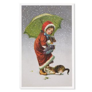 クリスマス（Xmas） 輸入 雑貨 フランス クリスマス ポストカード 猫 犬 忘れな草（Tu viens avec moi?）
