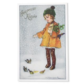フランス ポストカード フランス クリスマス ポストカード あけましておめでとう 小鳥 年賀状（Heureuse annee）