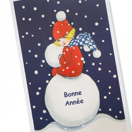 フランス クリスマス ポストカード あけましておめでとう 雪だるま