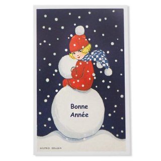 フランス クリスマス ポストカード あけましておめでとう 雪だるま 年賀状（Bonne annee J）- 海外 絵葉書 ・ 輸入雑貨 Zakka  MiniMini