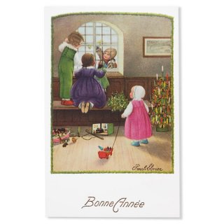 フランス ポストカード/挿絵系 フランス クリスマス ポストカード 窓辺 あけましておめでとう 年賀状（Bonne annee K）