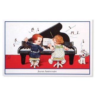 フランス ポストカード/挿絵系 フランス ポストカード  お誕生日 お祝い ピアノ 犬（Joyeux Anniversaire Y）