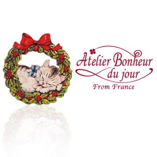 クリスマス（Xmas） 輸入 雑貨 フランス輸入ボタン アトリエ・ボヌール・ドゥ・ジュール【クリスマス・ネコリース】