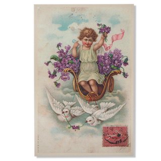 天使 エンジェル雑貨 フランス ポストカード スミレ Pigeon et ange【幸福の鳩 天使】