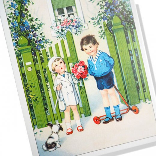 フランス ポストカード お祝い 訪問 花束  犬 キックボード（Bienvenue F）【画像2】