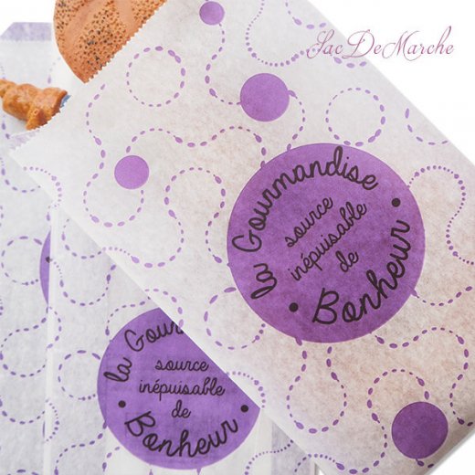 マルシェ袋 フランス 海外市場の紙袋（La gourmandise・Purple）５枚セット【画像2】