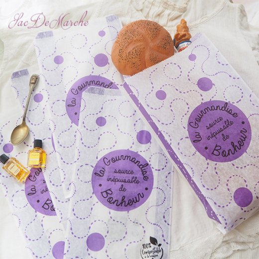 マルシェ袋 フランス 海外市場の紙袋（La gourmandise・Purple）５枚セット