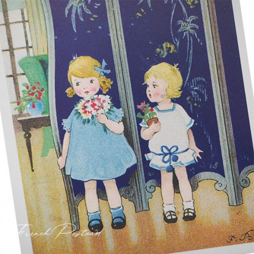  フランス ポストカード ブルーリボン 幼子 花束 （bouquet ）【画像9】