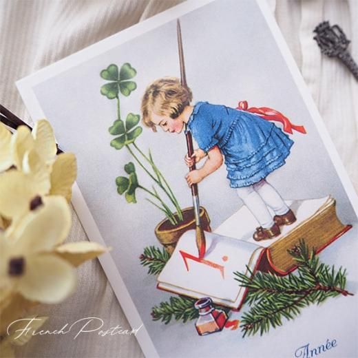 フランス クリスマスポストカード 年賀状 Bonne Annee 幼子 幸せのクローバー 元旦 海外 絵葉書 輸入雑貨 Zakka Minimini フランス クリスマスポストカード 年賀状 Bonne Annee 幼子 幸せのクローバー 元旦 海外 絵葉書 輸入雑貨 Zakka Minimini