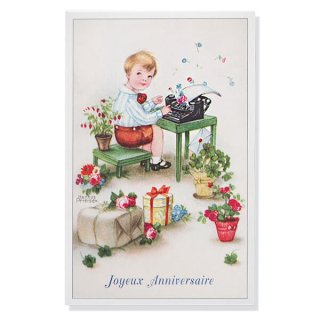 フランス ポストカード フランス ポストカード  （ Joyeux Anniversaire お誕生日おめでとう 少年 バラ）