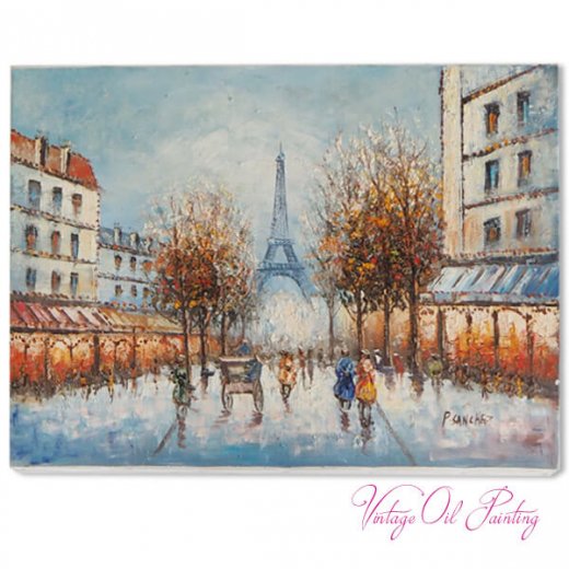 パリの風景画　ヴィンテージ　油絵　完全一点物　超絶レア物