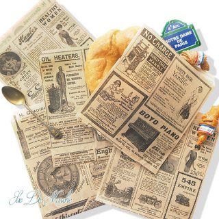 マルシェ袋 スペイン 海外市場の紙袋（クラシック 新聞柄）５枚セット