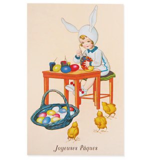 イースター 復活祭 雑貨 フランス イースター 復活祭 ポストカード （女の子 ひよこ カラフルエッグ）