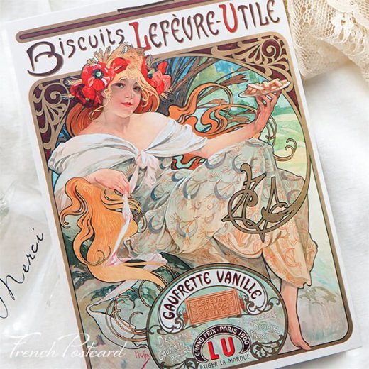フレンチポストカード アルフォンス・ミュシャ（1896年 LU ビスケット 広告画Lefèvre-Utile ）