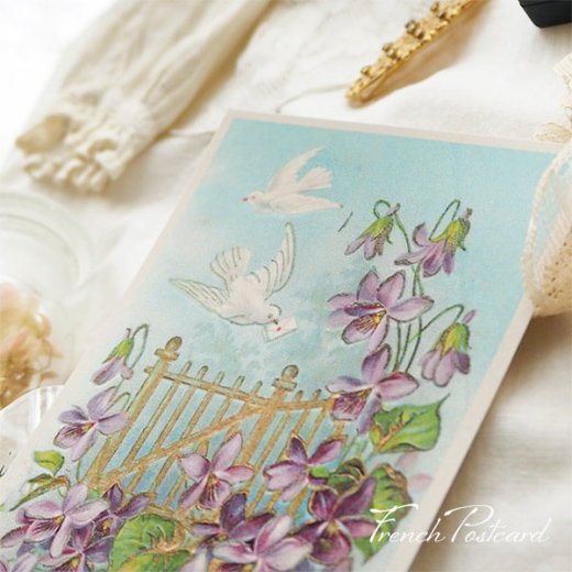  フランス ポストカード スミレ（ レター 幸運を呼ぶ  平和の象徴 白い鳩 Heureuse annee）【画像5】