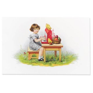 フランス イースター 復活祭 ポストカード （女の子 オルガン ひよこ カラフルエッグ）